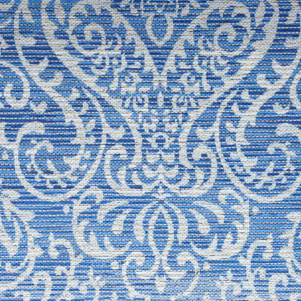 Waverly Blue Damask Washable Synthetic Area Rug, 8' x 10'
