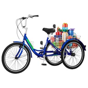 Tricycle 24 in., 3 Wheel 7 Speed Bikes Cruise Trike with Shopping Basket for Adult Tricycle