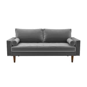 Lincoln 69.68 in. W Square Arm Velvet 3-Seats Straight Lawson Sofa with Removable Cushions in Gray