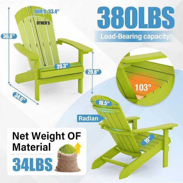 Mximu Classic Kelly Green Plastic Outdoor Patio Adirondack Chair