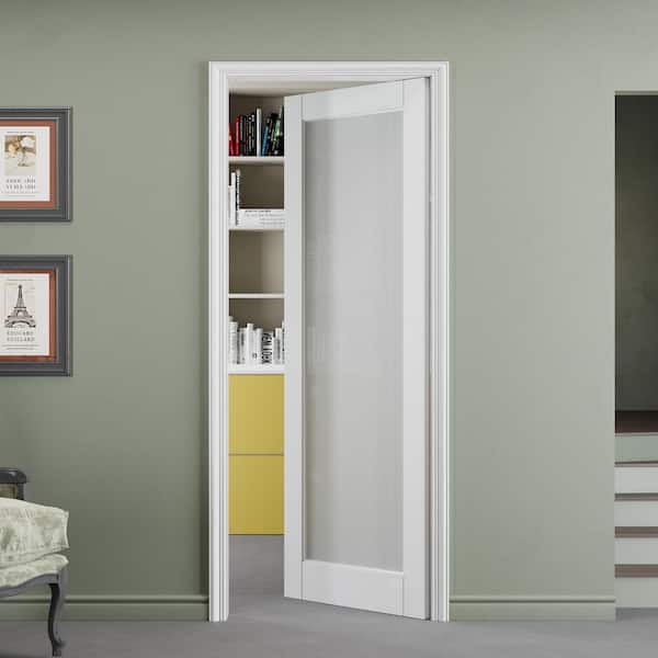 34 in. x 80 in. Solid MDF Core 1-Lite Tempered Frosted Glass and Manufacture Wood White Primed Interior Door Slab