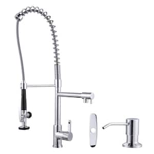 Commercial High-Arc Single Handle Pull Down Sprayer Kitchen Faucet with Soap Dispenser in Chrome