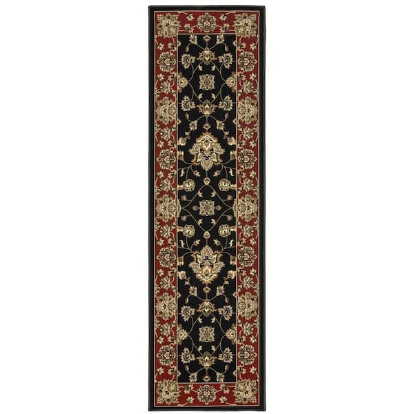 2 ft. x 8 ft. Black Floral Washable Area Rug