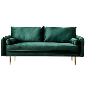 71 in. Wide Square Armrest Velvet Straight Sofa Green