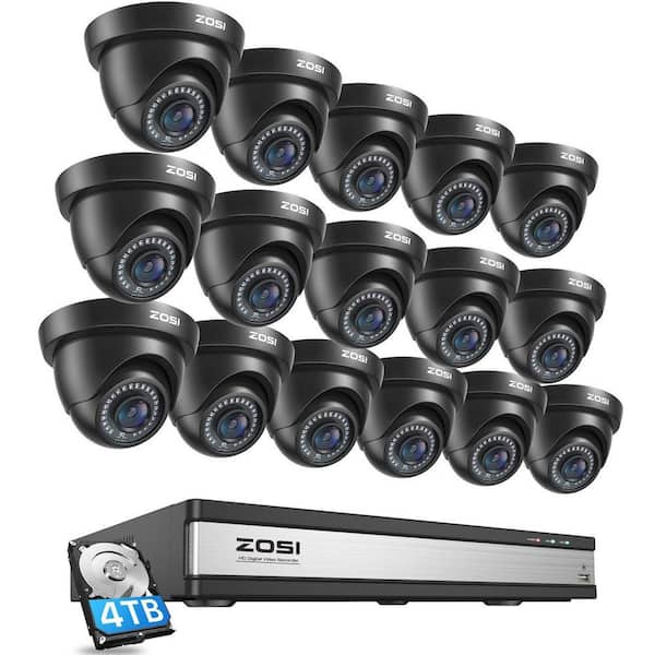 16-Channel 3K-Lite 4TB hard drive DVR Home Security Camera System with 16 Wired 1080p Full HD Outdoor Dome Cameras,Black