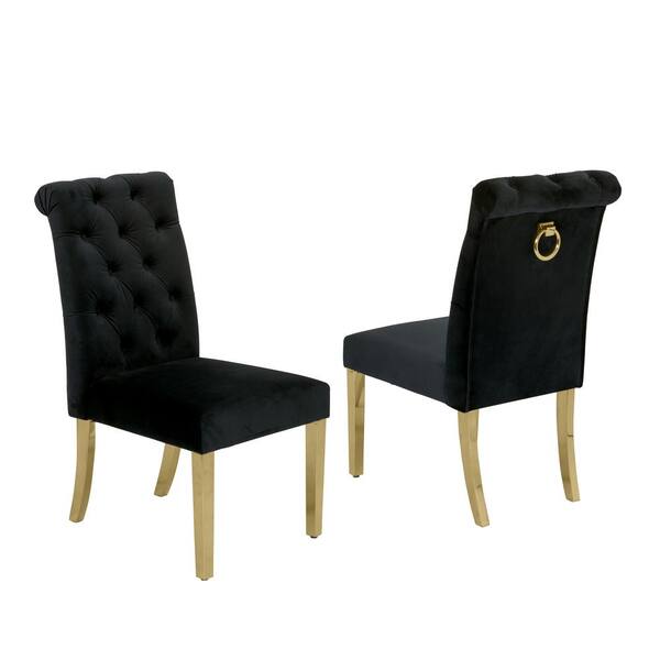 Best Quality Furniture Andy Black Velvet Gold Stainless Steel Dining Chairs (Set of 2)