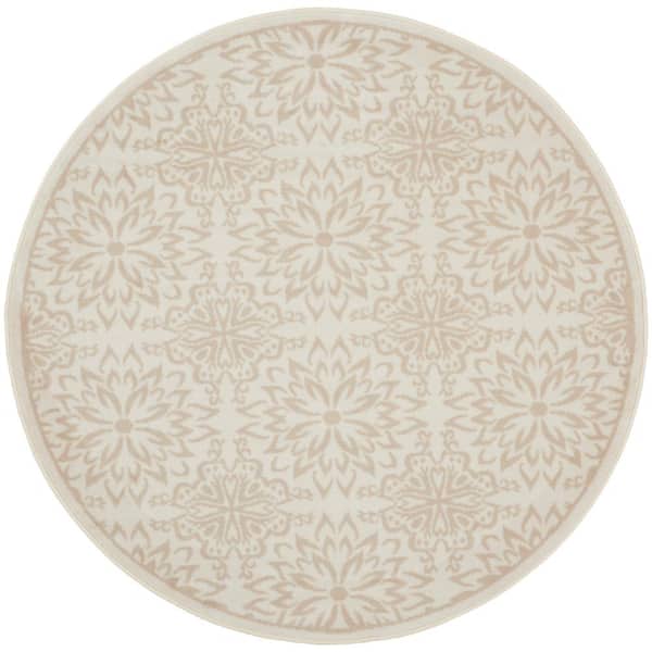 Nourison Jubilant Ivory Beige 8 ft. x 8 ft. Floral Transitional Round Area Rug