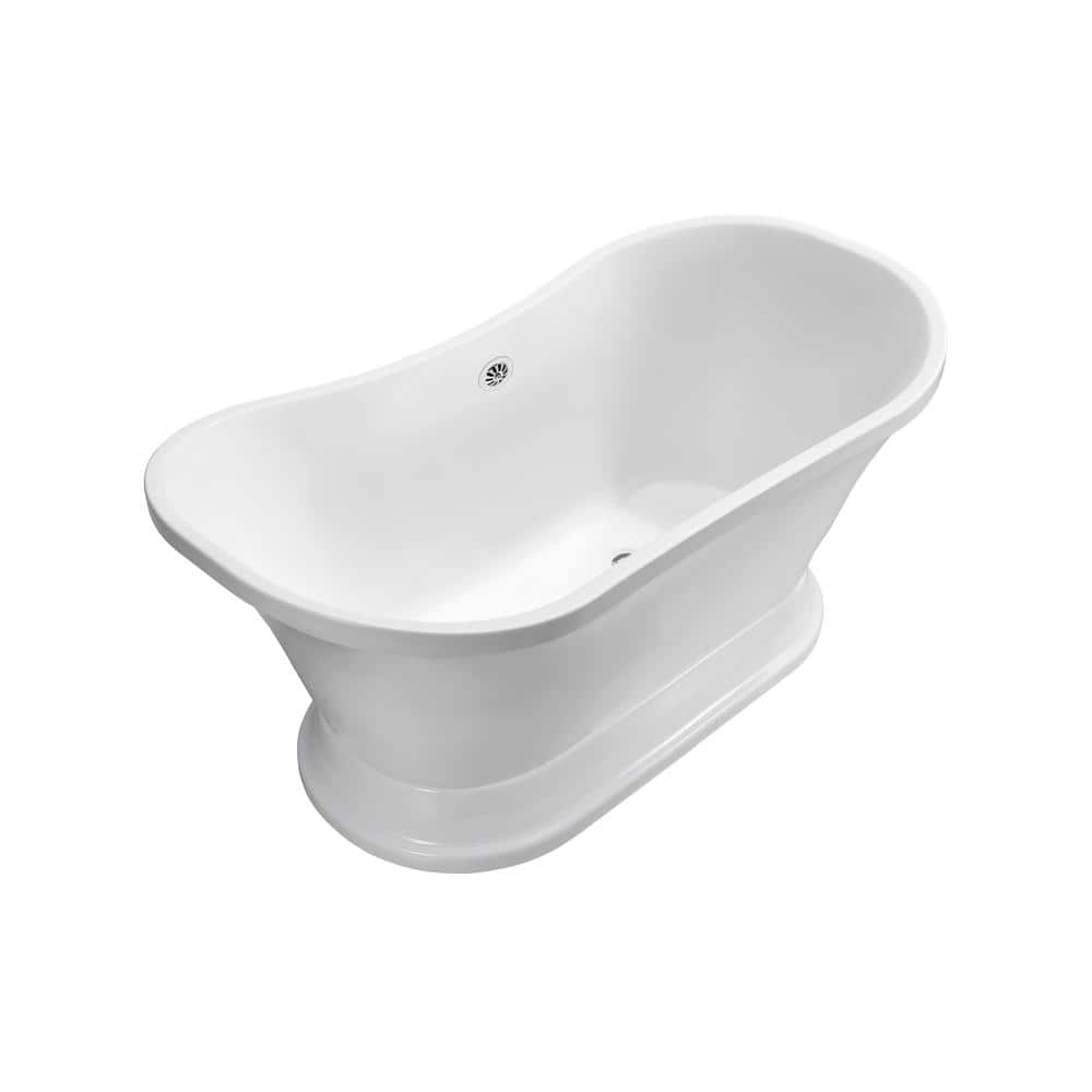 68" White Acrylic Freestanding Soaking Bathtub with Chrome Drain