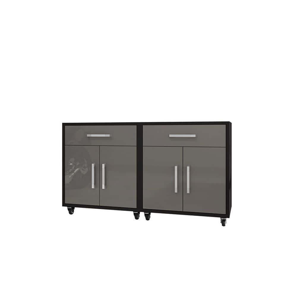 Eiffel 56.7 in. W x 34.41 in. H x 17.72 in. D 2-Shelf Mobile Freestanding Cabinet in Black and Grey (Set of 2) price history on PriceWatchPro