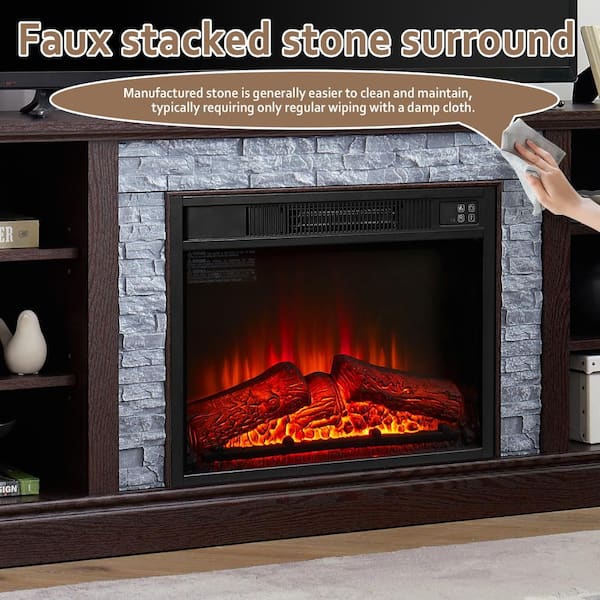 SUNRINX 70 in. W Freestanding Wooden with Faux Stacked Stone