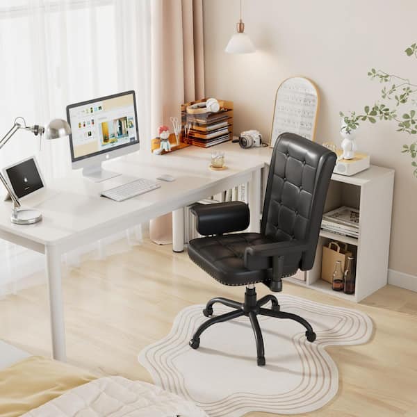 VECELO Ergonomic Leather Office Chair Adjustable Swivel Desk Chair with Armrests and Lumbar Support, Black
