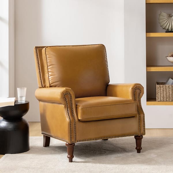 JAYDEN CREATION Rosal Camel 33 in. W Genuine Leather Accent Chair with Spindle Legs