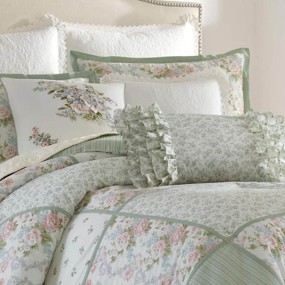 Harper Pale Green Floral Embroidered Rectangular Throw Pillow