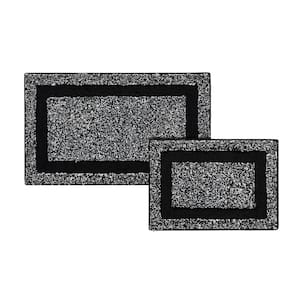 Heathered Black/White Hotel Border Polyester Rectangle 2- Piece Bath Rug Set