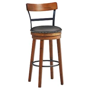 43.5 in. H 30.5 in. Low Back BarStool Swivel Pub Height Kitchen Dining Bar Chair with Rubber Wood Legs Brown