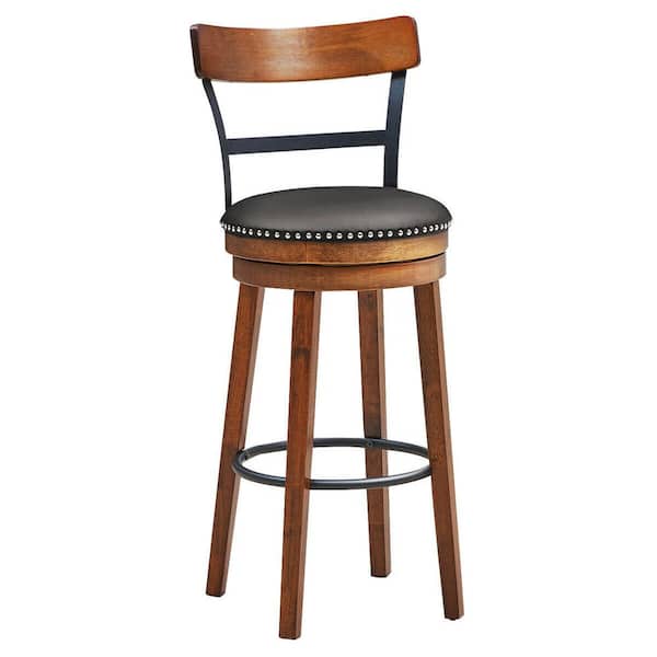 Gymax 43.5 in. H 30.5 in. Low Back BarStool Swivel Pub Height Kitchen Dining Bar Chair with Rubber Wood Legs Brown