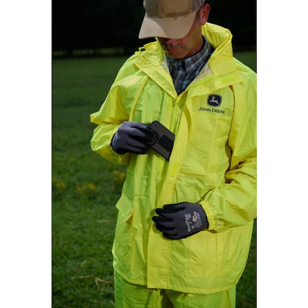 John Deere - X-Large Yellow Polyurethane-Coated Polyester Waterproof 2-Piece Rain Suit with 2 in. Storm Flap