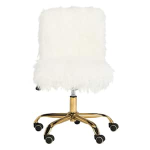 Whitney White/Gold Faux Sheepskin Swivel Office Chair