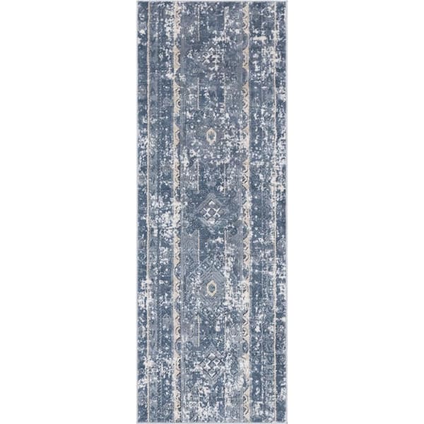 Unique Loom Portland Depoe Blue 2 ft. 2 in. x 6 ft. Runner Rug