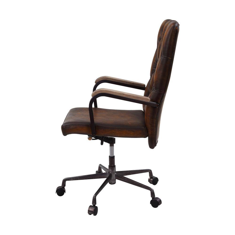 Adjustable Noknas Brown Leather Executive Swivel Chair with Metal Base