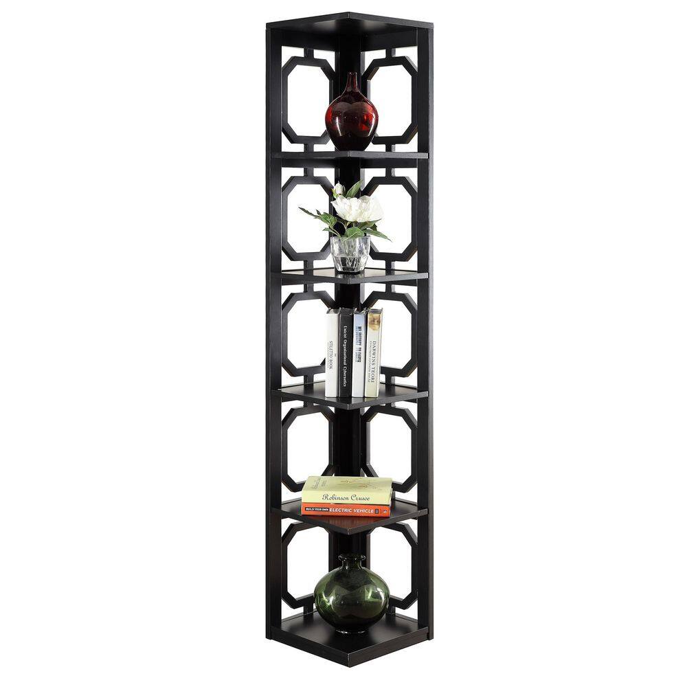 Contemporary Omega Black 5-Tier Corner Bookcase