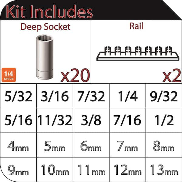 1/4 in. Drive Deep SAE/MM Socket Set (20-Piece)