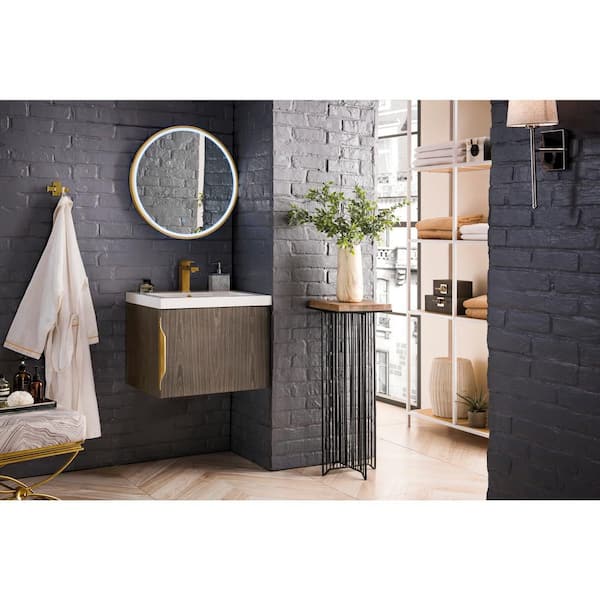 Columbia 23.6 in. W x 18.1 in. D x 16.9 in. H Single Bath Vanity in Ash Gray with White Glossy Composite Stone Top