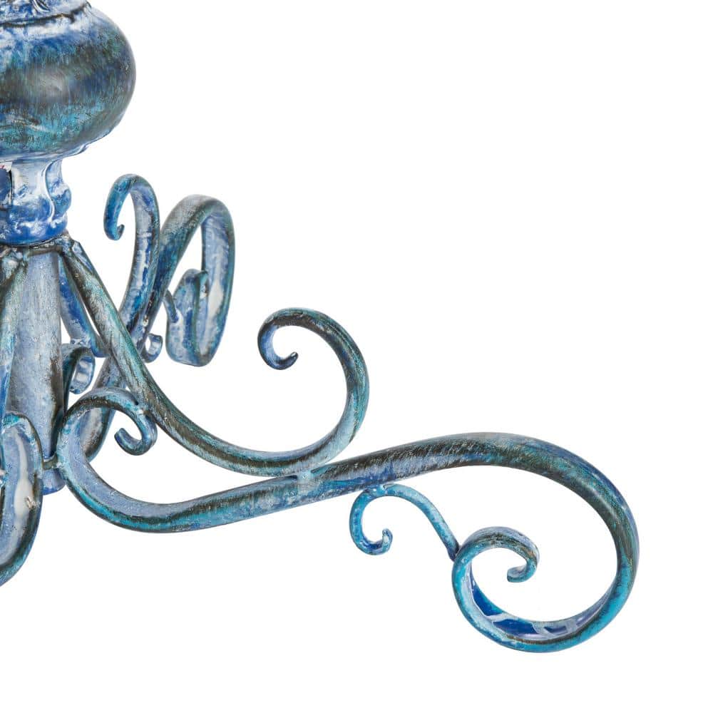Victorian Mossy Blue Iron Birdbath with Scrollwork