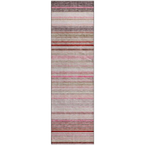 Mayfield Premium Machine Washable Abstract AMF979 Pink 2 ft. 3 in. x 7 ft. 6 in. Runner Rug