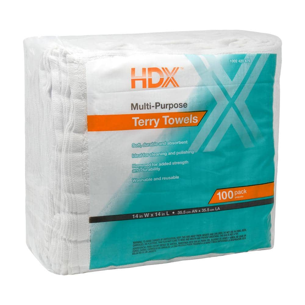 HDX 14 in. x 14 in. Terry Towels (100-Count) T-00132-HDX - The Home Depot