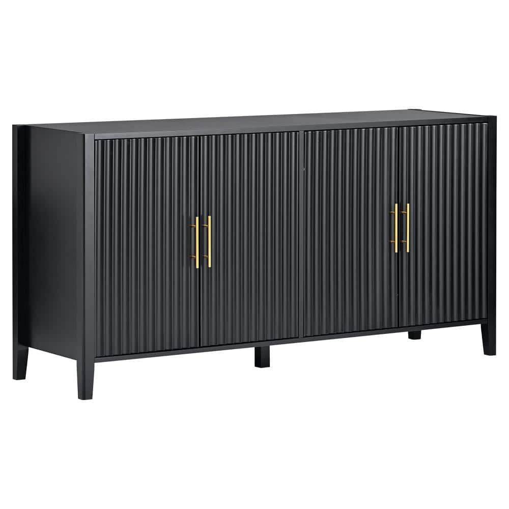 61.1 in. Black Wavy Slatted Door Sideboard Console Table with Solid Wood Legs and Metal Handles price history on PriceWatchPro