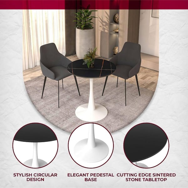 LeisureMod Bristol 24 in. Round Dining Table with Sintered Stone