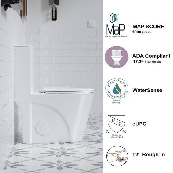 Dual Flush 1-Piece Toilet 1.1/1.6 GPF, 12 in. Elongated Bowl with