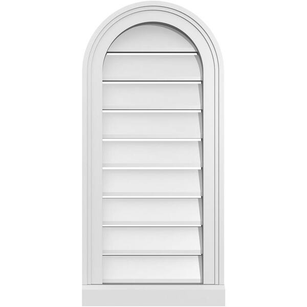 Ekena Millwork 14 in. x 30 in. Round Top Surface Mount PVC Gable Vent: Functional with Brickmould Sill Frame
