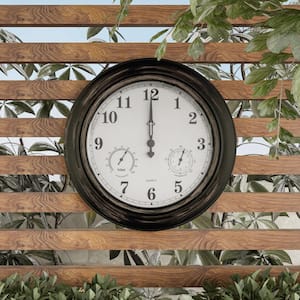 18 in. Antique Bronze Thermometer and Hygrometer Indoor/Outdoor Quartz Wall Clock