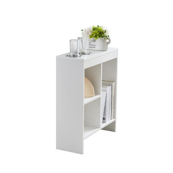Signature Home SignatureHome Landale 20 in. W White Finish Rectangle Top Wood End Table With 2 Cup Holders. Dimension (8Lx20Wx24H)