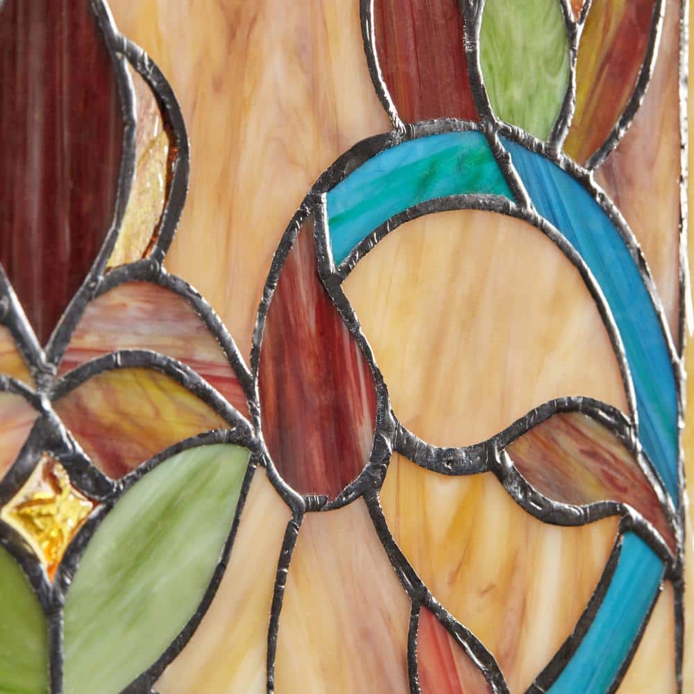 Fiery Hearts and Flowers Multicolor Stained Glass Window Panel