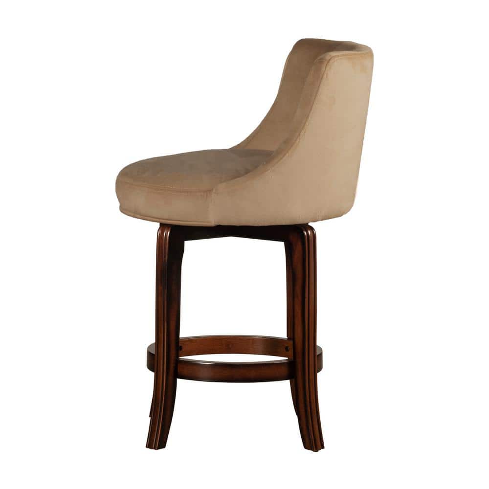 Napa Valley Dark Brown Cherry Swivel Counter Stool with Khaki Fabric