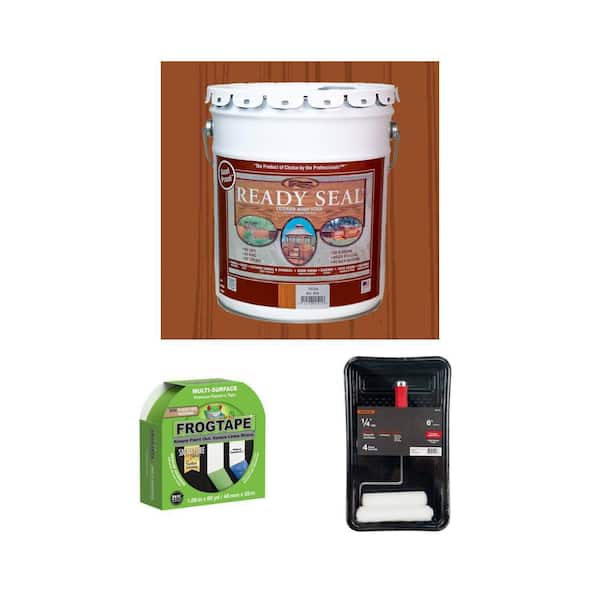 Multi-Surface Painter's Tape, 4-Piece Trim Kit and 5 gal. Pecan Exterior Wood Stain and Sealer Combo