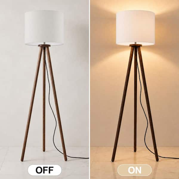 Keazile 60.6 in. Cream Linen Shade Tripod Floor Lamp with Solid