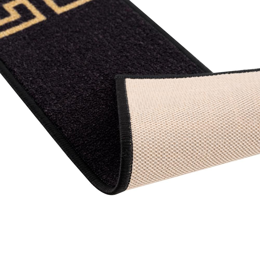 Black and Gold Polyamide Stair Tread Covers with Rubber Backing, Set of 13
