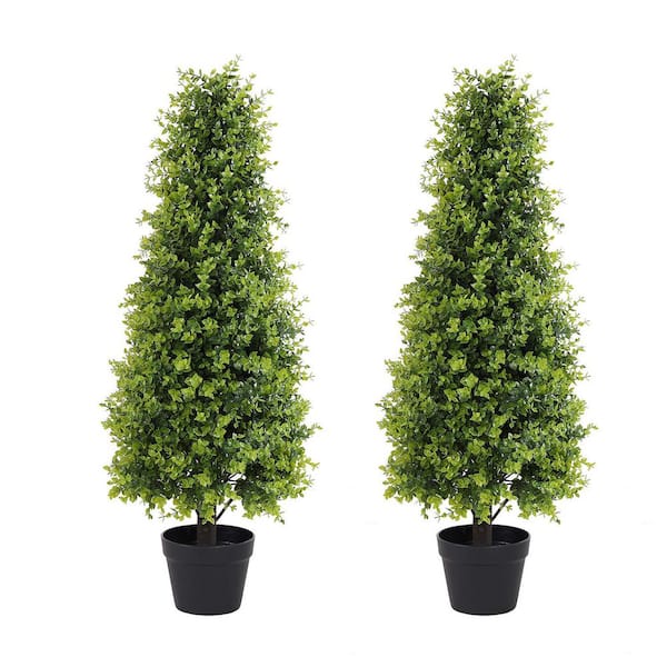 Unbranded 36 in. Artificial Topiary Trees, Faux Boxwood Plants UV Resistant Fake Evergreen Bushes Shrubs for Patio Decor (2 Pack)