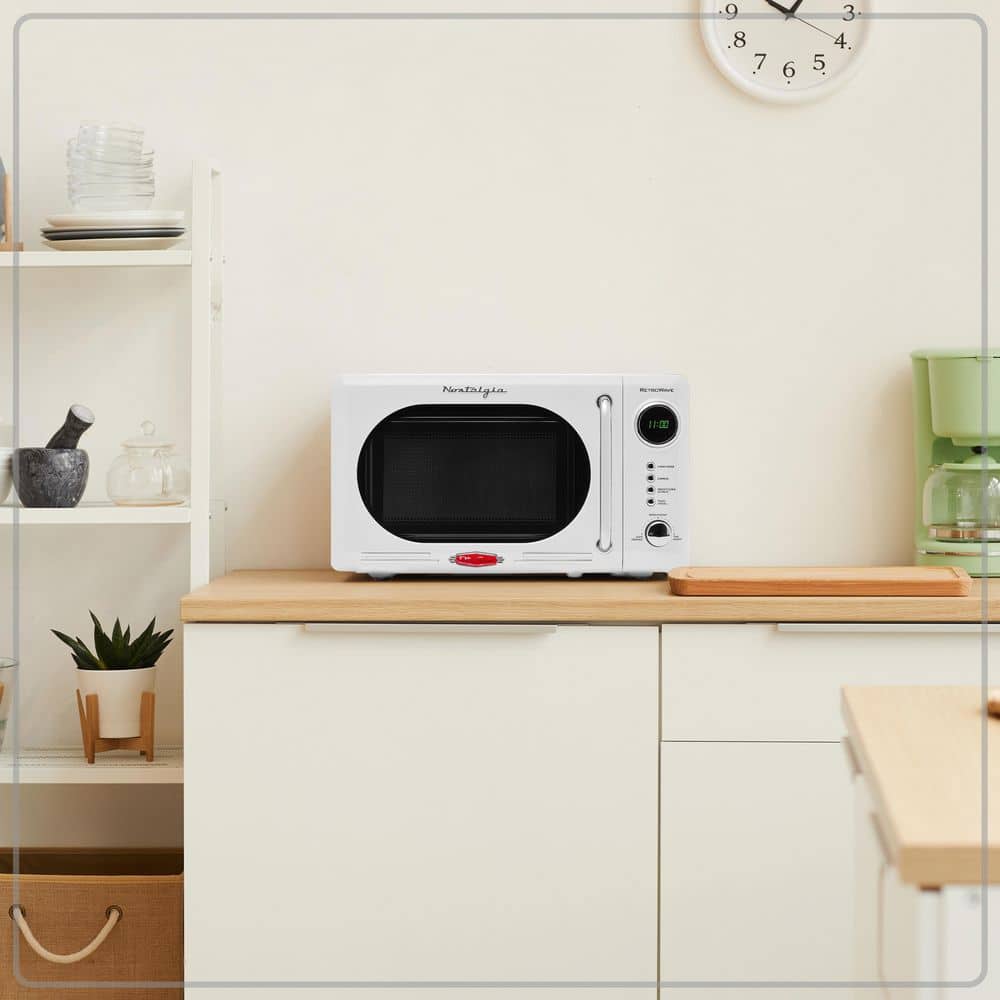 White RetroWave Compact Countertop Microwave Oven with LED Display