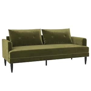 Bailey 31 in. W Olive Green Velvet 3-Seat Pillow Back Sofa with Removable Cushions