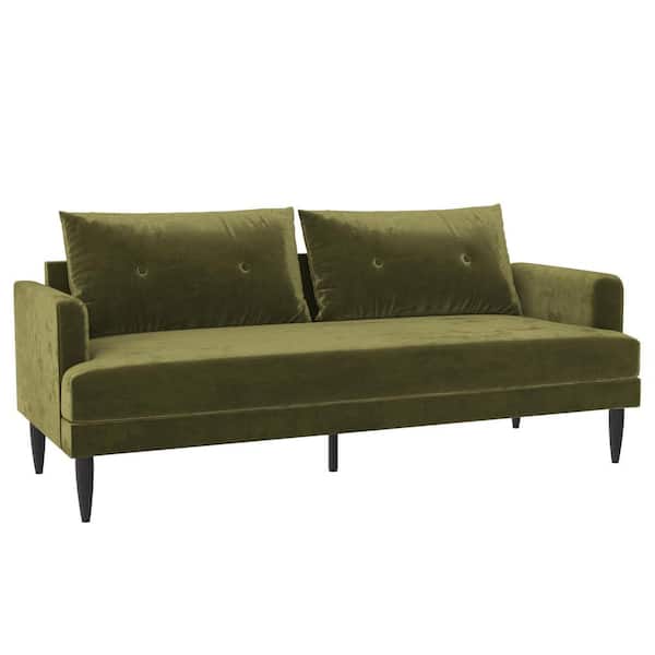 Novogratz Bailey 31 in. W Olive Green Velvet 3-Seat Pillow Back Sofa with Removable Cushions