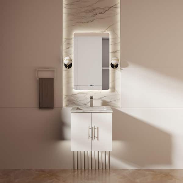 Geneva 24 in. W x 22 in. D Single Bath Vanity Cabinet without Top in Glossy White with Mirror Assembled