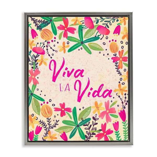 Stupell Industries Live Life Florals by Josefina Gray Floater Frame Typography Graphic Art Print 31 in. x 25 in.