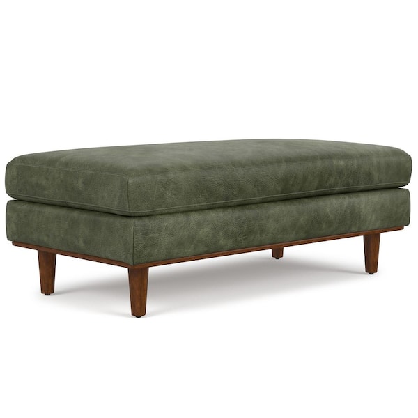 Morrison 49 in. Wide Mid-Century Modern Table Ottoman in Moss Green Genuine Leather