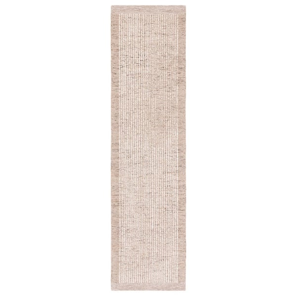 Metro 2 ft. x 9 ft. Ivory/Light Brown Border Striped Runner Rug