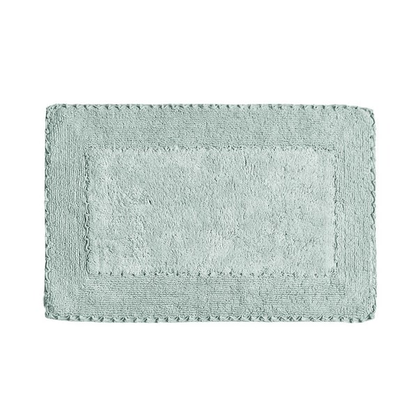 Laura Ashley 20 in. x 34 in. Aqua Cotton Ruffle Bath Rug